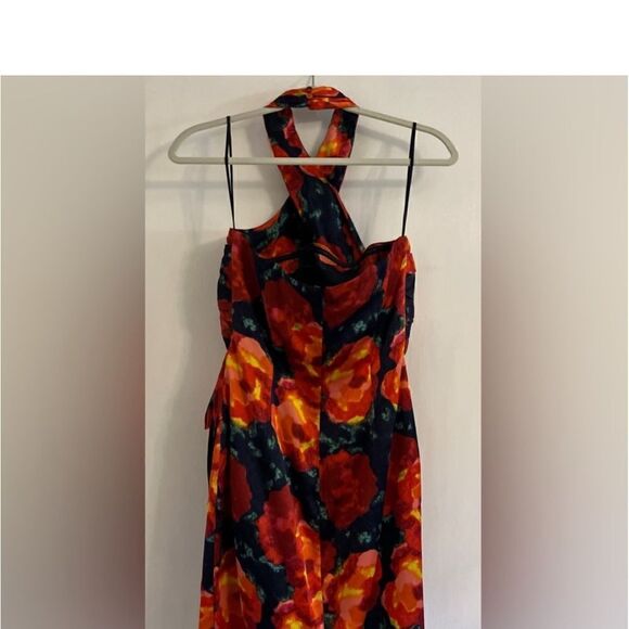 Cinq à Sept Trini Satin Floral Halter Neck Mini Wrap Dress, Size 10 NWT & 495.00 - Picture 7 of 14